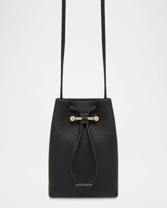 Osette Drawstring Leather Crossbody Pouch Bag